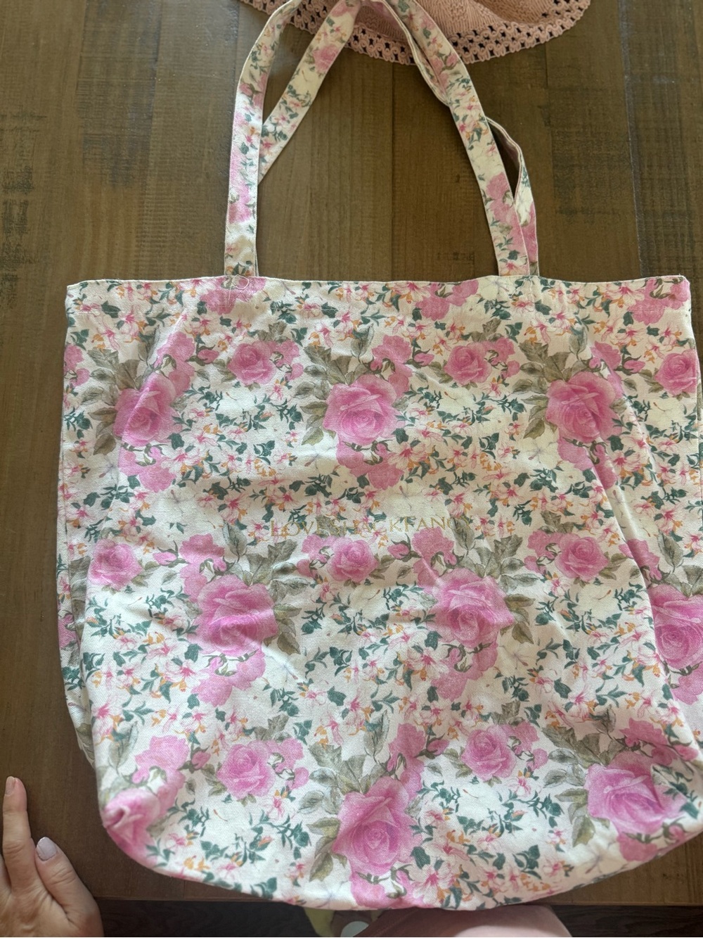LoveShackFancy Pink Rose Print Canvas Tote